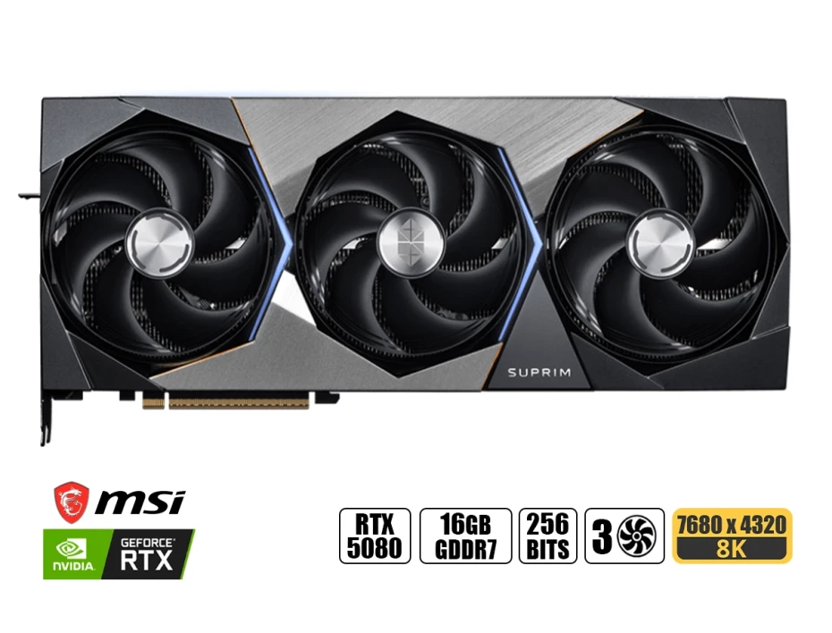 Tarjeta De Video Msi Geforce Rtx 5080 Suprim Soc 16gb Gddr7 (90rtx 5080 16g Suprim Soc) Nvidia 256 Bits, 3 Ventiladores