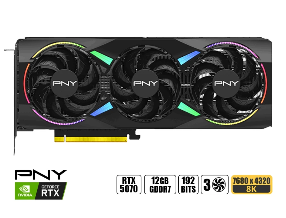 Tarjeta De Video Pny Geforce Rtx 5070 Argb Oc Gaming 12gb Gddr7 (vcg507012tfxxpb1-o) Nvidia 192 Bits, 3 Ventiladores