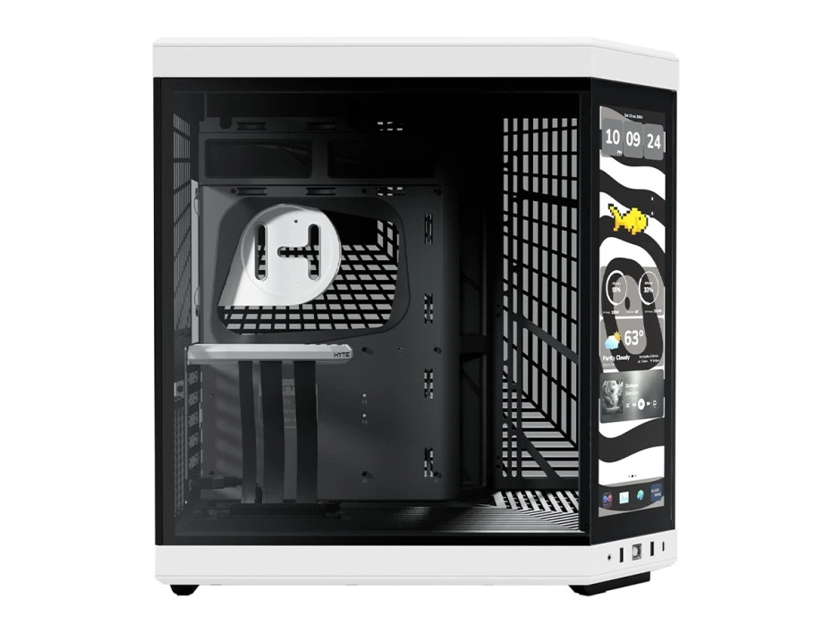 Case Hyte Y70 Touch In S/fuente Infinite With 14.9" Panda Bk Snow (cs-hyte-y70tti-wb) Mid Tower, Paneles De Vidrio Templado, Negro Y Blanco
