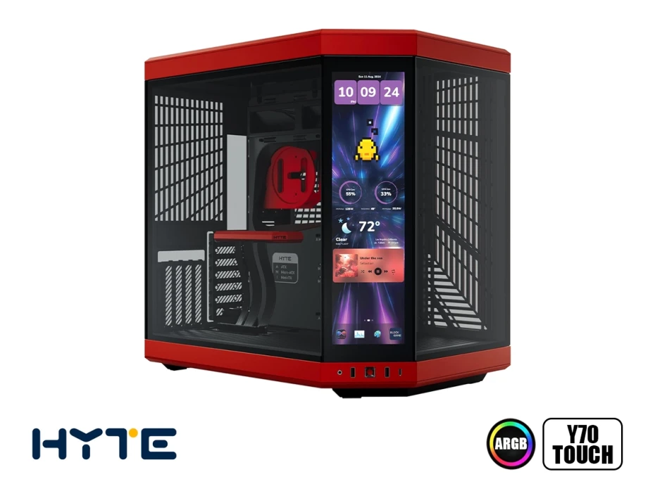 Case Hyte Y70 Touch I S/fuente  Infinite With 14.9" Black - Cherry (cs-hyte-y70tti-rb) Mid Tower, Paneles De Vidrio Templado, Rojo Y Negro
