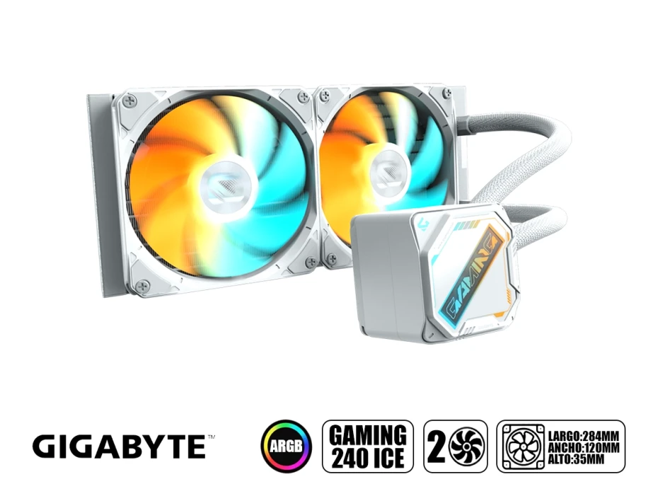 Sistema De Enfriamiento Liquido Gigabyte Gaming 240 Ice (gp-gigabyte-gme-240ice) 2 Ventiladores, 240mm, Led Argb
