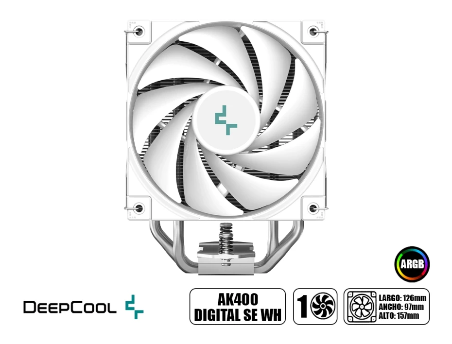 Cooler Para Procesador Deepcool Ak400 Diigital Se Wh (r-ak400-whadmn-g) 1 Ventilador, 120mm, Led Argb, Blanco