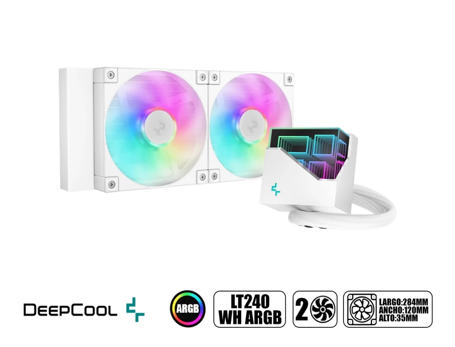 Sistema De Enfriamiento Liquido Deepcool Lt240 Wh Argb (r-lt240-whamnc-g-1) 2 Ventiladores, 240mm, Led Rgb