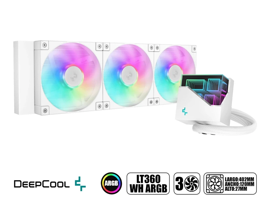 Sistema De Enfriamiento Liquido Deepcool Lt360 Argb Wh (r-lt360-whamnc-g-1) 3 Ventiladores | Led Argb, Blanco
