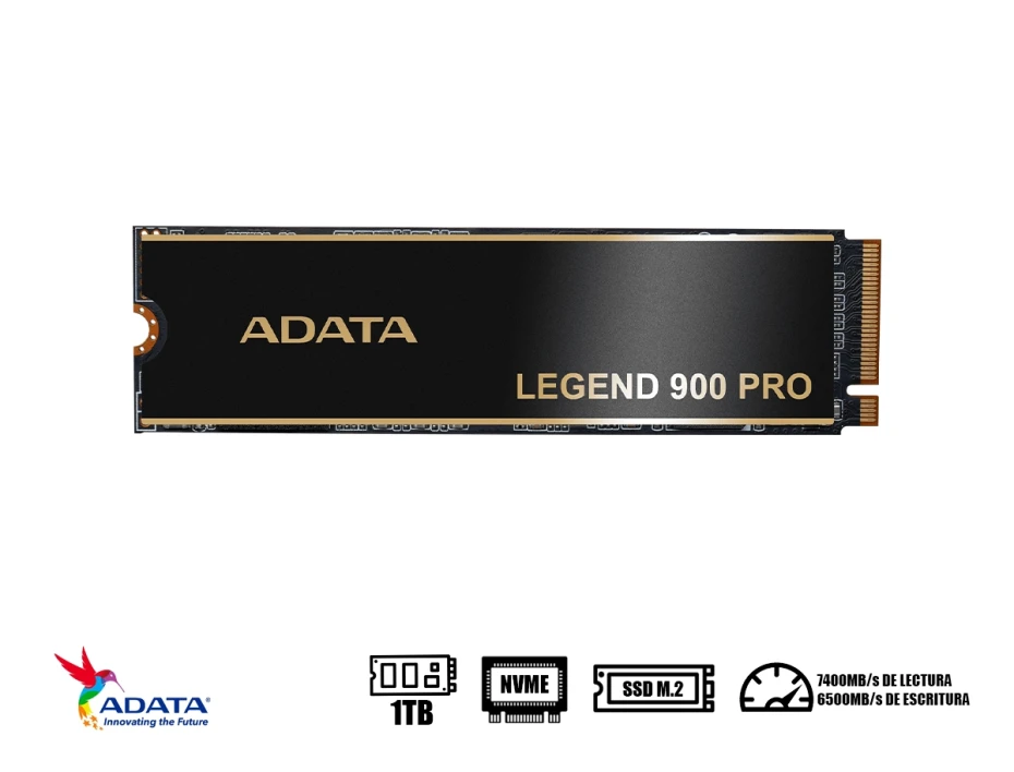 Unidad De Almacenamiento Ssd M.2 Pcie Adata 1tb Nvme Legend 900 Pro, 2280 ( Sleg-900p-1tcs) Hasta 7400mb/s De Lectura Con Discipador
