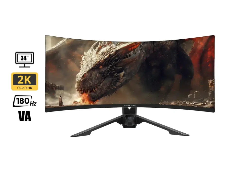 Monitor Asrock 34 Pulgadas Phantom (pg34qrt3a) Gaming 180hz, 1ms, Freesync, Wqhd, Curvo, 2 Hdmi, 1 Displayport, Va