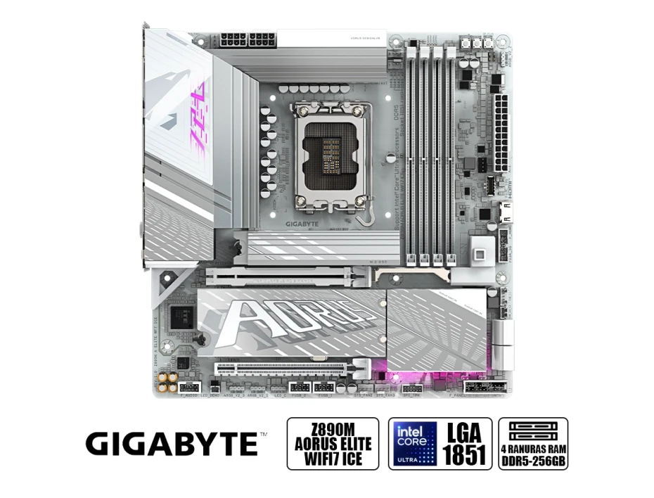 Placa Madre Gigabyte Z890m Aorus Elite Wifi 7 Ice Gaming (z890m Aorus Elite Wifi 7 Ice) Socket Lga 1851, Ram Ddr5, Core Ultra, Rgb