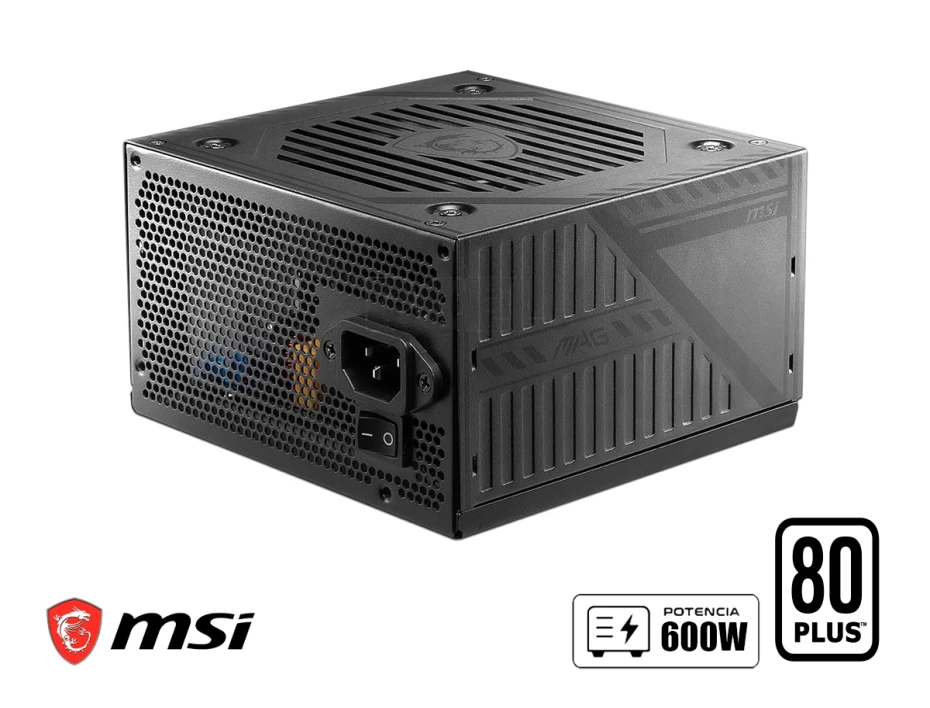 Fuente De Poder Msi 600w, A600dn (mag-a600dn) Atx, 80 Plus Standard, No Modular, Negro