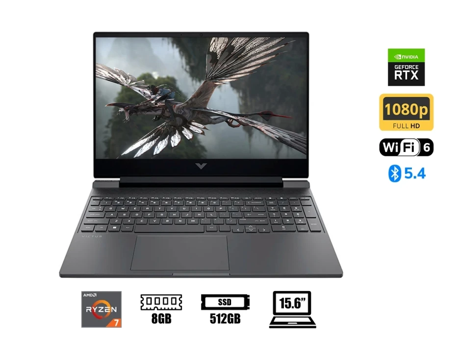 Laptop Hp Ryzen 7-7445hs Victus 15-fb3019la Gaming (bt4f6la#abm) 15.6" Fhd 144hz, Ram 8gb, Ssd 512gb, Rtx 3050 4gb, S/s, Mica Silver
