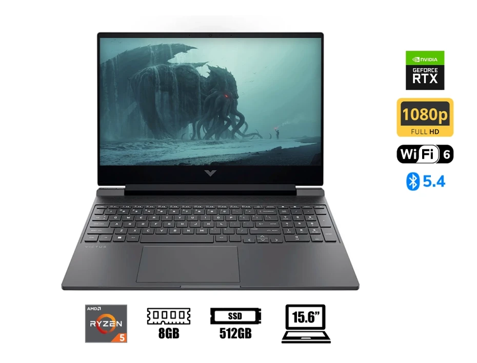 Laptop Hp Ryzen 5 8645hs Victus 15-fb3012la (bf9v3la#abm) Pantalla 15.6" Fhd, Ram 8gb, Ssd 512gb, Rtx 3050 6gb,