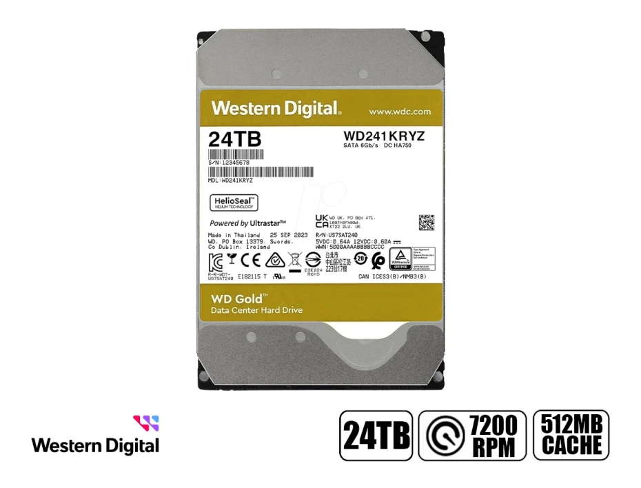 Disco Duro Wester Digital 24tb Gold (wd241kryz) Cache De 512mb, 7200 Rpm, Sata 3, Para Pc