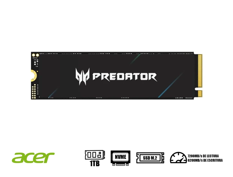 Unidad De Almacenamiento Ssd M.2 Pcie Acer 2tb Predator Gm6 (bl.9bwwr-134) Gaming Gen4x4, Nvme, Unidad Interna Estado Solido, Para Pc, Laptop