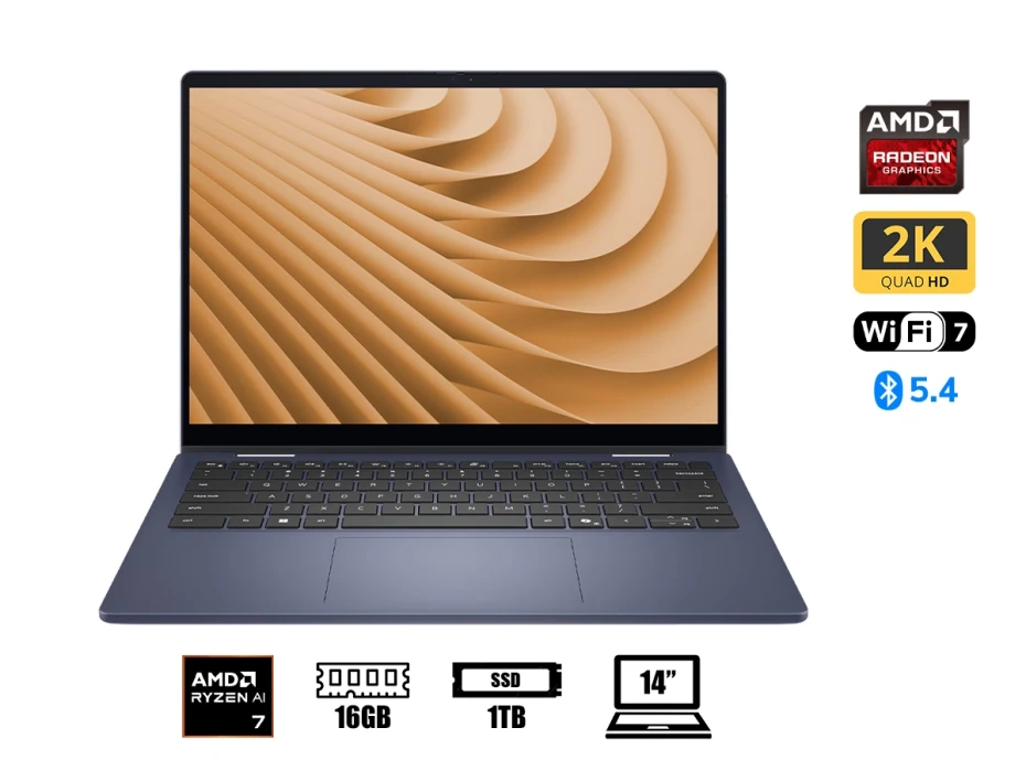 Laptop Dell Ryzen Ai 7 350 14 Plus 2-in-1 (ldb04255-a369blu-pus) Pantalla 14" 2k, Ram 16gb, Ssd 1tb, Touchscreen, Win11, Midnight Blue