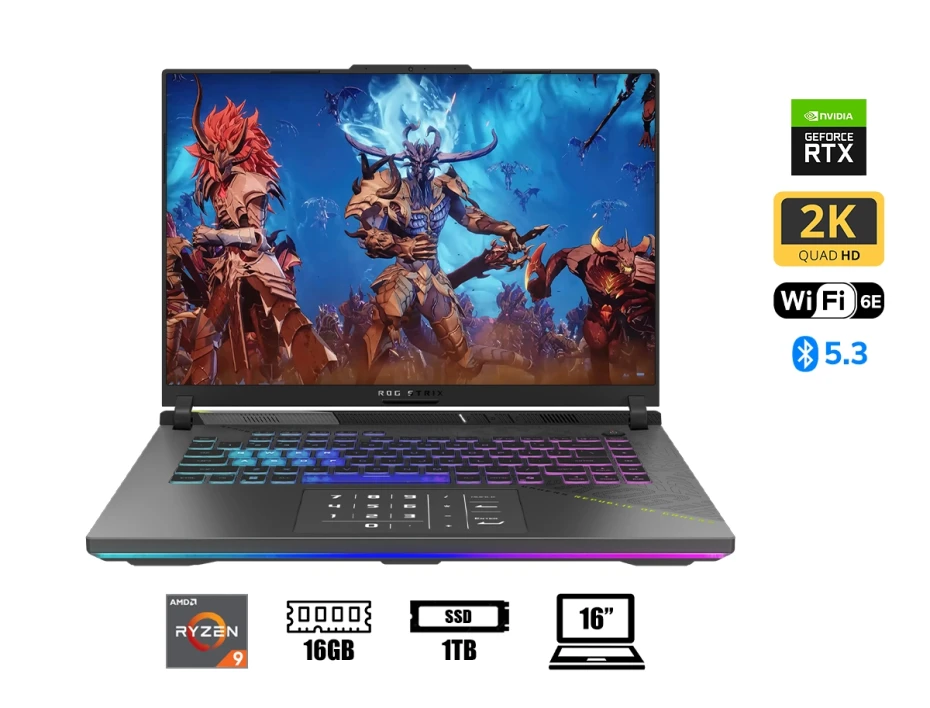 Laptop Asus Ryzen 9-8940hx Rog Strix G16 Gaming (g614pp-wh94) 16" Fhd+ (1920 X 1200) 165hz, Ram 16gb, Ssd 1tb, Rtx 5070 8gb, Win11, Gray