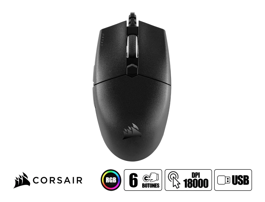 Mouse Corsair Katar Pro Xt (ch-930c111-na) Hasta 18.000 Dpi, 6 Botones Programables, Rgb, Negro