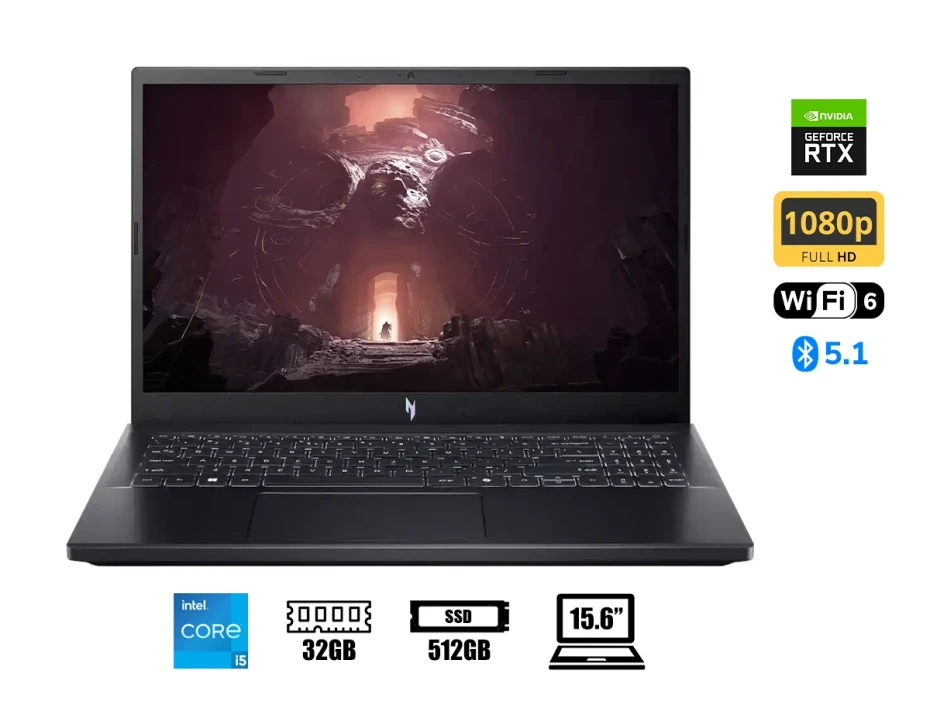 Laptop Acer Core I5-13420h Nitro Anv15-51-58v6 (nhqn9al010) 15.6" Fhd, Ram 32gb, Ssd 512gb, Rtx 3050 6gb, S/sistema, 13gen.