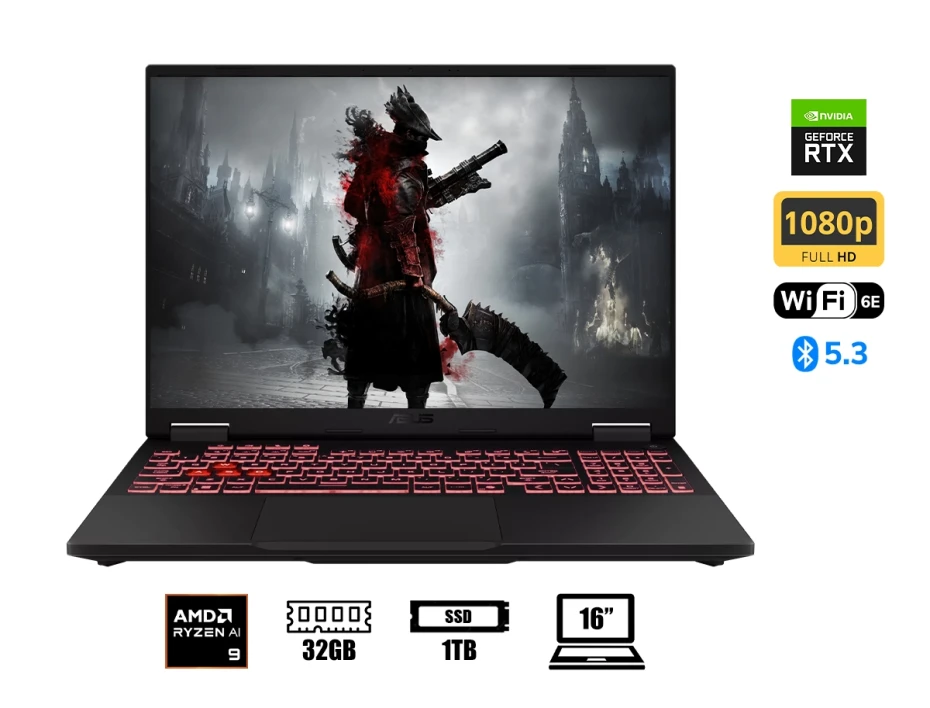 Laptop Asus Ryzen Ai 9 270 Tuf Gaming (fa608up-a16.r95070) 16" Fhd 165hz, Ram 32gb, Ssd 1tb, Rtx 5070 8gb, Win11, Jaegar Gray