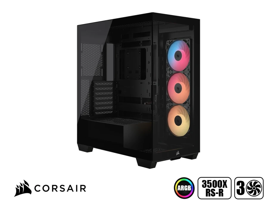 Case Corsair 3500x Rsr Argb S/fuente (cc-9011322-ww)  Mid Tower, Paneles De Vidrio Templado, 3 Cooler Arg, Negro