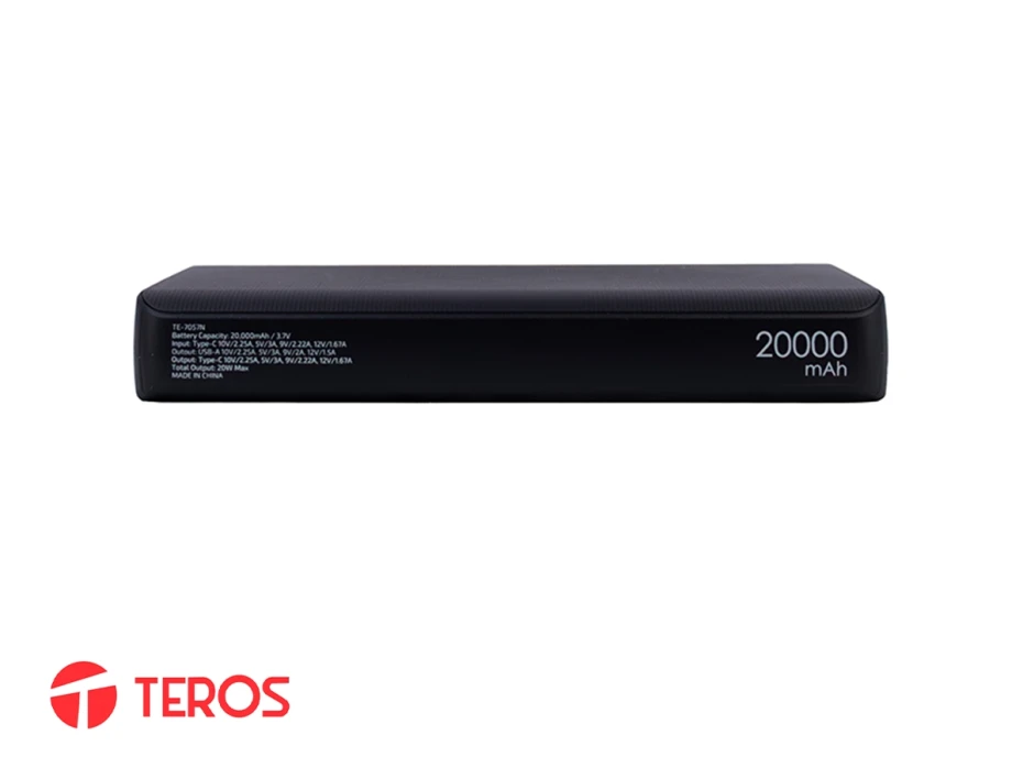Bateria Teros Power Bank Portable Te-7057n, 20000mah, Usb-a, Usb-c, Negro