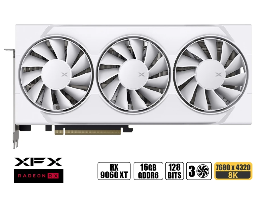 Tarjeta De Video Xfx Rx 9060xt Oc 16gb 128 Bit Pci 5.0 Gddr6 (rx-96ts316w7) Blanco. 3 Ventiladores