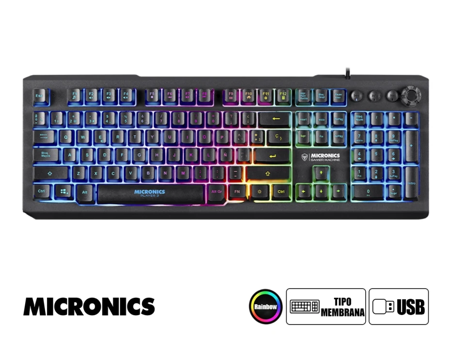 Combo 3 En Uno Micronics Player 3 Black (mic Gtx 1003) Teclado Membrana, Mouse 7 Botones, Auricular Rgb Multiplataforma