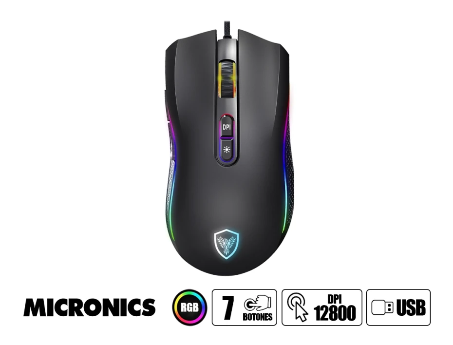 Combo 3 En Uno Micronics Player 3 Black (mic Gtx 1003) Teclado Membrana, Mouse 7 Botones, Auricular Rgb Multiplataforma