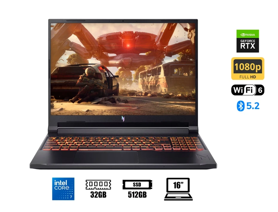 Laptop Acer Core 7-240h Nitro V Anv16-72-7809 Gaming (nh.u2eaa.003) Pantalla 16" Wuxga Ips, Ram 32gb, Ssd 512gb, Rtx 5060 8gb, Win11