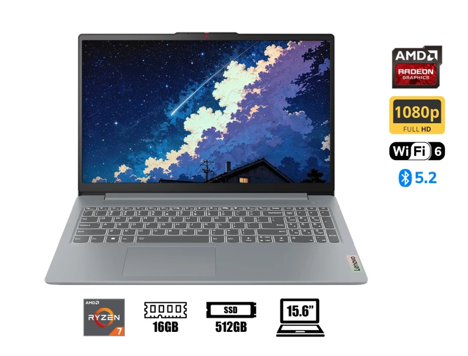 Laptop Lenovo Ryzen 7-5825u Ideapad Slim 3 15abr8 (82xm00lmus) 15.6" Fhd, Ram 16gb, Ssd 512gb, Amd Radeon Graphics, Touchscreen, Win11, Grey
