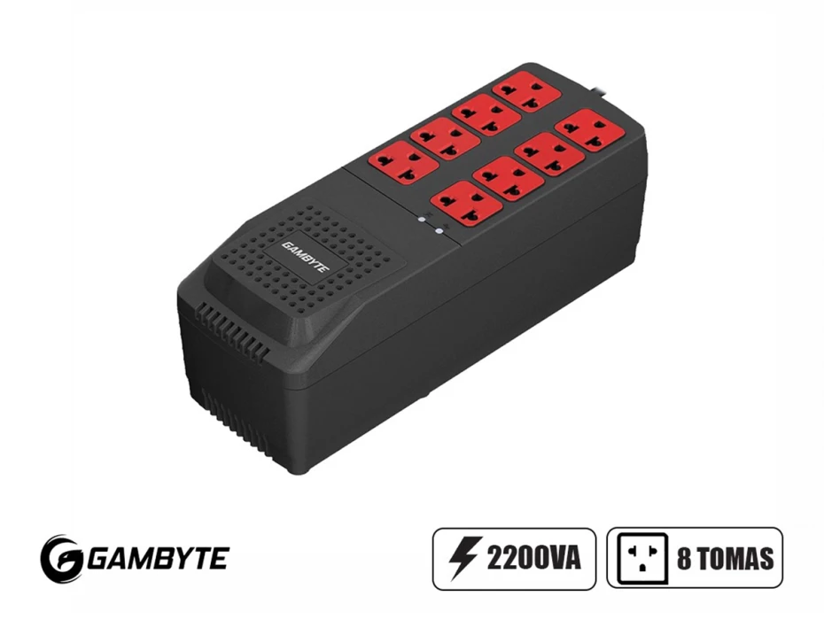Estabilizador Gambyte  2200va 8 Tomas 2 Puertos Rj (ez-gpow22va-id)