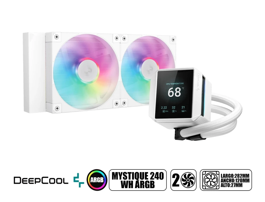 Sistema De Enfriamiento Liquido Deepcool Mystique 240 (r-lx240-whdsnmp-g-1) Blanco 2 Ventiladores, 240mm, Led Argb