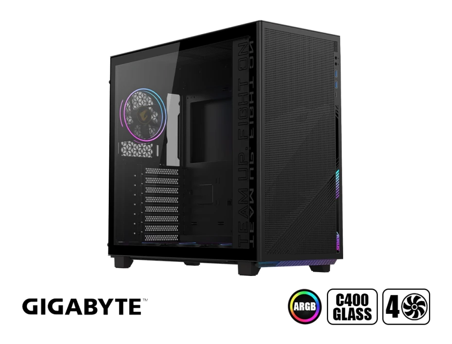 Case Gigabyte Ac400g-st S/fuente (gb-ac400g-st) Panel De Vidrio, Led Argb, Negro Con Gris