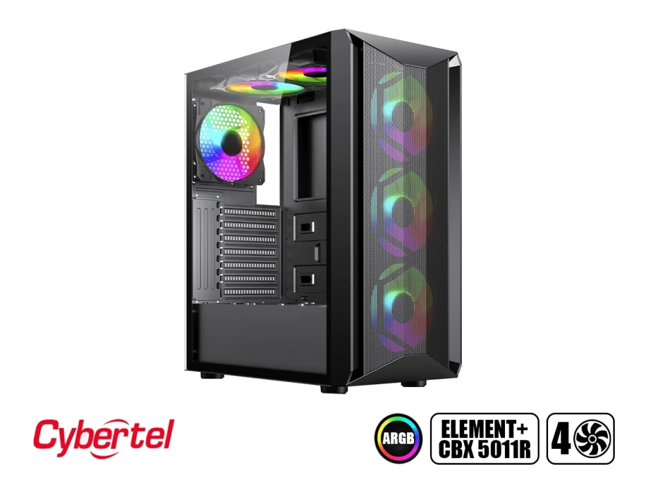 Case Cybertel Element S/fuente (element+ Cbx5011r), 6 Ventiladores, Led Argb, Negro