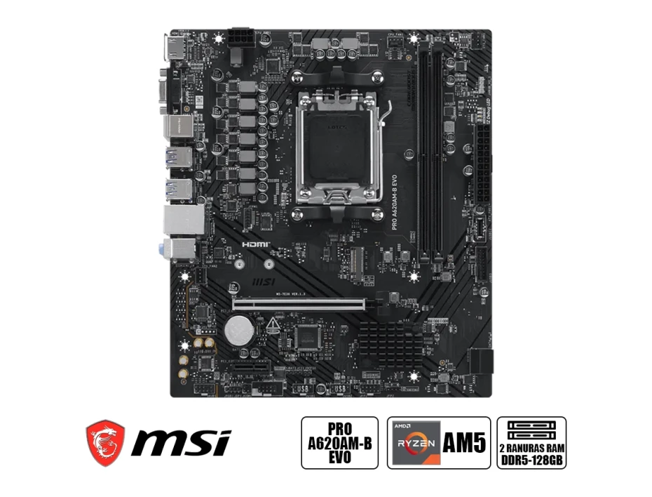 Placa Madre Msi Pro A620am-b Evo (pro A620am-b Evo) Socket Am5, Ram Ddr5 Buss 6000 Mhz