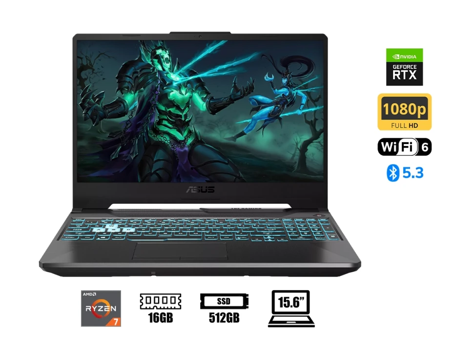 Laptop Asus Ryzen 7 A15 R7-7445hs Tuf Fa506ncg-hn194 Gaming (90nr0jf7-m00p70) 15.6" Fhd 144hz, Ram 16gb, Ssd 512gb, Rtx 3050 4gb, S/s, Grafite Black