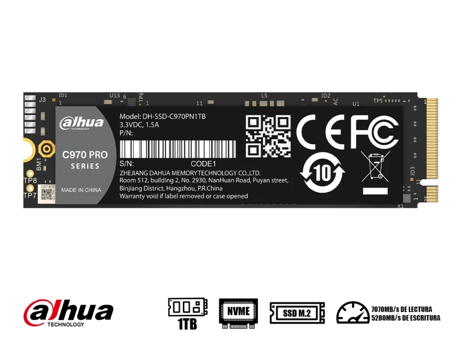 Unidad De Almacenamiento Ssd M.2 Pcie Dahua 1tb Nvme C970 Pro (c970n1tb) Hasta 5380mb/s De Lectura