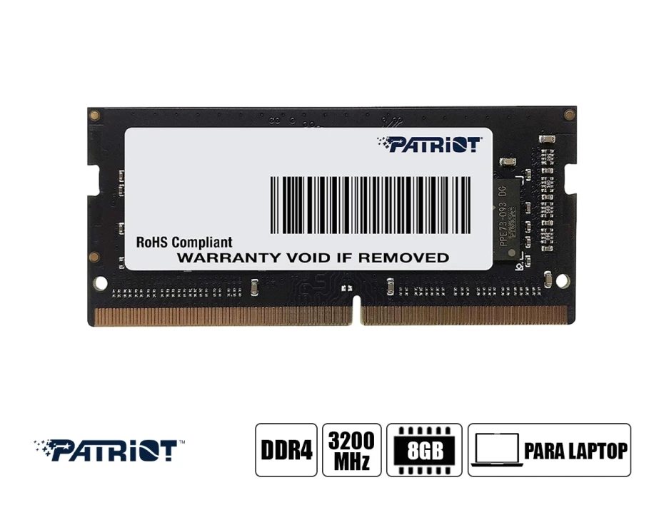 Memoria Sodimm Patriot Ddr4 8gb Frecuencia 3200 Mhz Cl 22, Para Laptop, Signature (psd48g320082s)