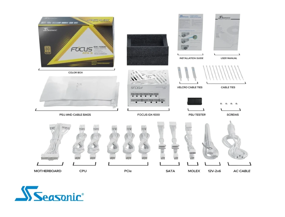 Fuente De Poder Seasonic 1000w (srp-fgx102-a5a32sfw) Focus Gx-1000 80 Plus Gold Modular , Blanco
