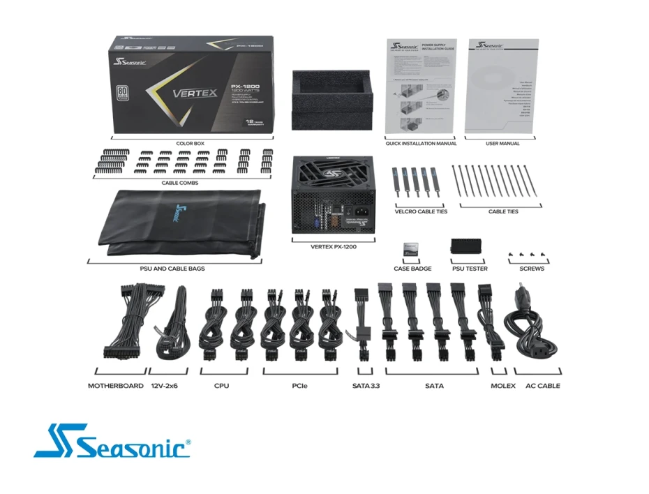 Fuente De Poder Seasonic 1200w (12122pxafs) Vertex Px-1200w 80 Plus Platinum, Modular, Negro