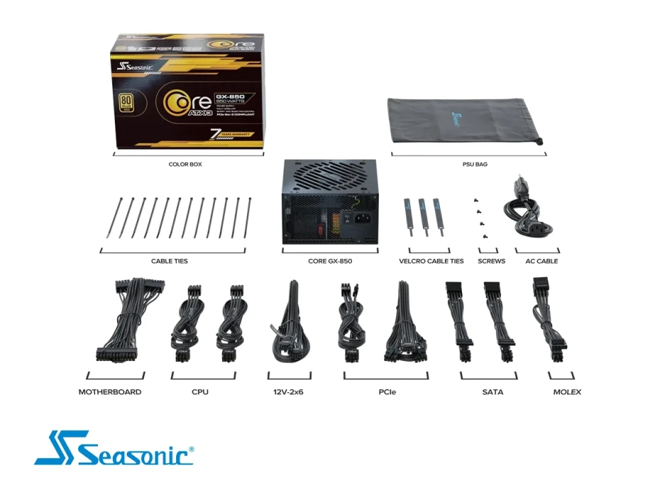 Fuente De Poder Seasonic 850w (srp-cgx851-a5a32sf) 80 Plus Gold Modular Core Gx-850 V2 Negro