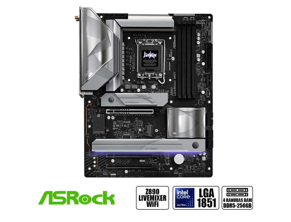 Placa Madre Asrock Z890 Livemixer (z890 Livemixer) Socket Lga 1851, Ram Ddr5 Buss 9066oc Mt/s, Core Ultra, Gen 15