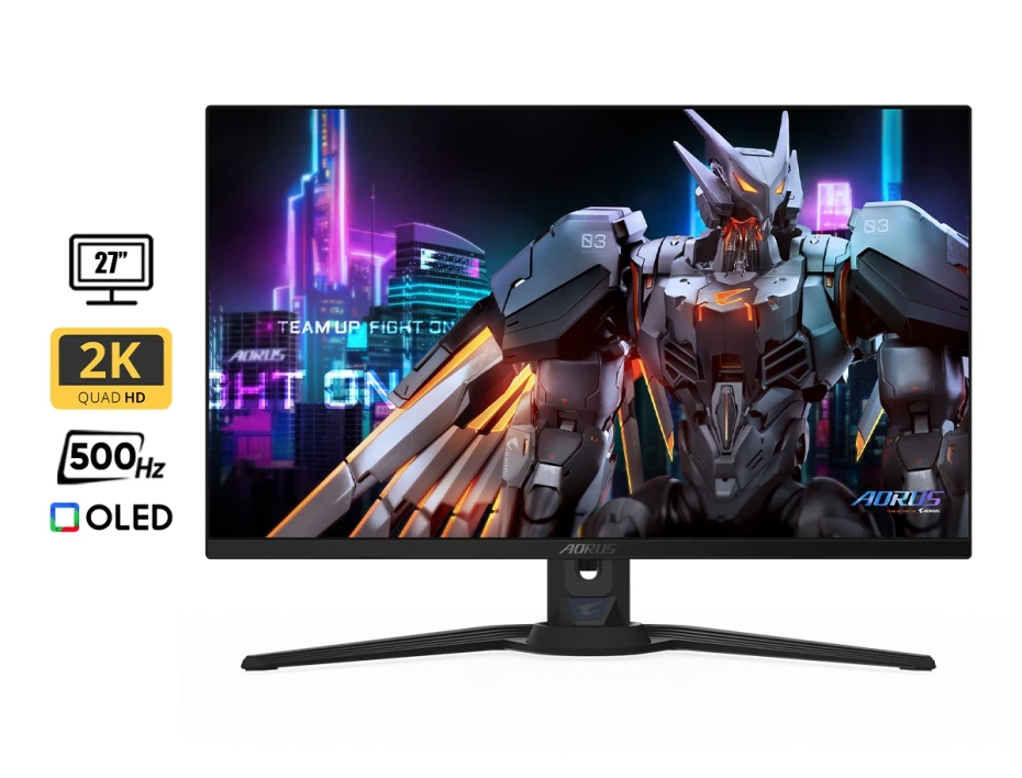 Monitor Gigabyte 27 Pulgadas Aorus Fo27q5p (fo27q5-p) 2k Qhd Oled 500hz, 0.03ms, Pivote Con Parlante Integrado