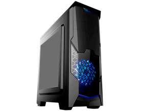 CASE HALION PHANTOM FUENTE 500W, CON PANEL LATERAL METAL, 1 VENTILADOR LED RGB AZUL, 3 PUERTOS USB, SALIDA DE AUDIO, COLOR NEGRO (8804)