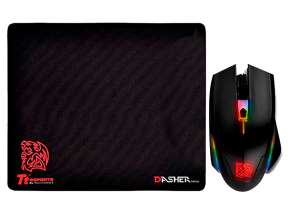 PAD MOUSE + MOUSE THERMALTAKE TALON ELITE GAMING CON ILUMINACION LED RGB, 400 DPI, CONEXION USB (MO-TER-WDOTBK-01)