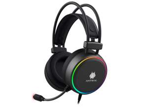 AURICULAR ANTRYX CHROME STORM GH-550 GAMING, CON MICROFONO, CONEXION A CABLE, CONTROL DE VOLUMEN,  LUZ LED RGB, ALMOHADILLAS SUAVES, NEGRO (AGH-5500K)