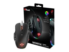 MOUSE TRUST GXT 970 MORFIX GAMING, SENSOR HASTA 10,000 DPI, IILUMINACION RGB, CON 14 BOTONES PROGRAMABLES, CONEXION USB, COLOR NEGRO (8713439237641)