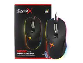 MOUSE CREATIVE SOUND BLASTERX SIEGE M04 GAMING, SENSOR HASTA 12.000 DPI, ILUMINACION RGB, CON 7 BOTONES PROGRAMABLES, CONEXION USB,NEGRO(70GP007000000