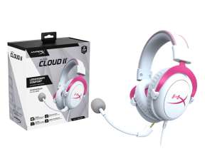 AURICULAR HYPERX CLOUD II 7.1, CON MICROFONO, CONEXION USB, CONTROL DE VOLUMEN, ALMOHADILLAS SUAVES, COLOR BLANCO C/ ROSADO (HHSC12-AC-PK/G)
