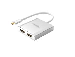 ADAPTADOR DE PUERTO TIPO C MACHO -- A -- 2 PUERTOS DISPLAYPORT HEMBRA, ORICO, RESOLUCIÓN 4K - 60HZ, COLOR PLATA (XD-CF2DP4-SV-BP)