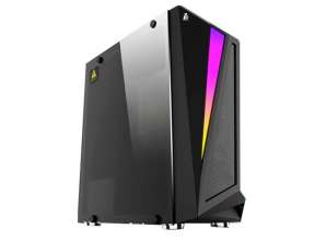 CASE 1STPLAYER RAINBOW R5, SIN FUENTE, COLOR NEGRO 2 PANEL VIDRIO, LED -RGB (1S-CA1ST-R5-BLACK)
