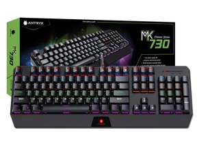 TECLADO ANTRYX GAMER MECANICO CHROME STORM MK730, 9 EFECTOS DE ILUMINACIÓN PREESTABLECIDOS, SWITCH BLUE RGB - LED (AMK-730KBL-SP)